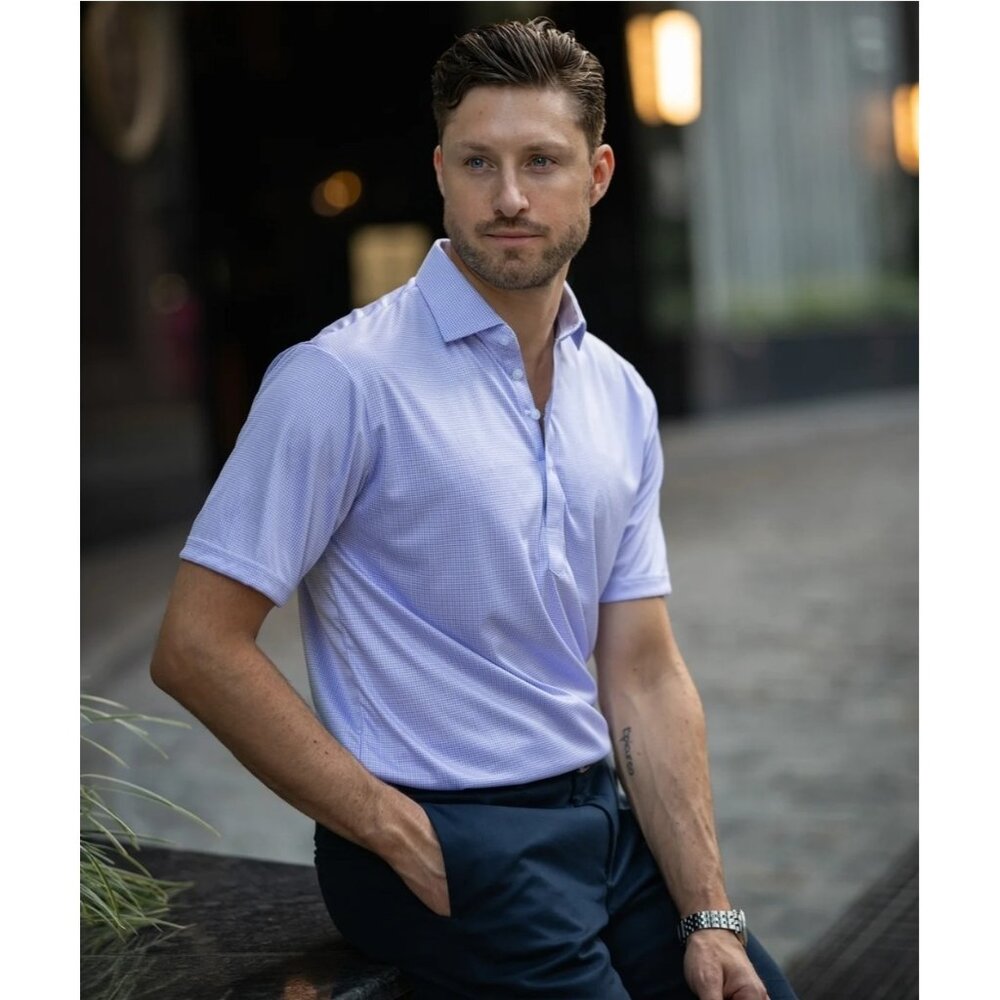 Collars and Co 2XL NWT Semi-Spread Collar Polo Lavender Houndstooth Mens Golf